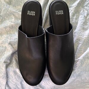 Eileen Fisher Black Leather Slip-On Mules